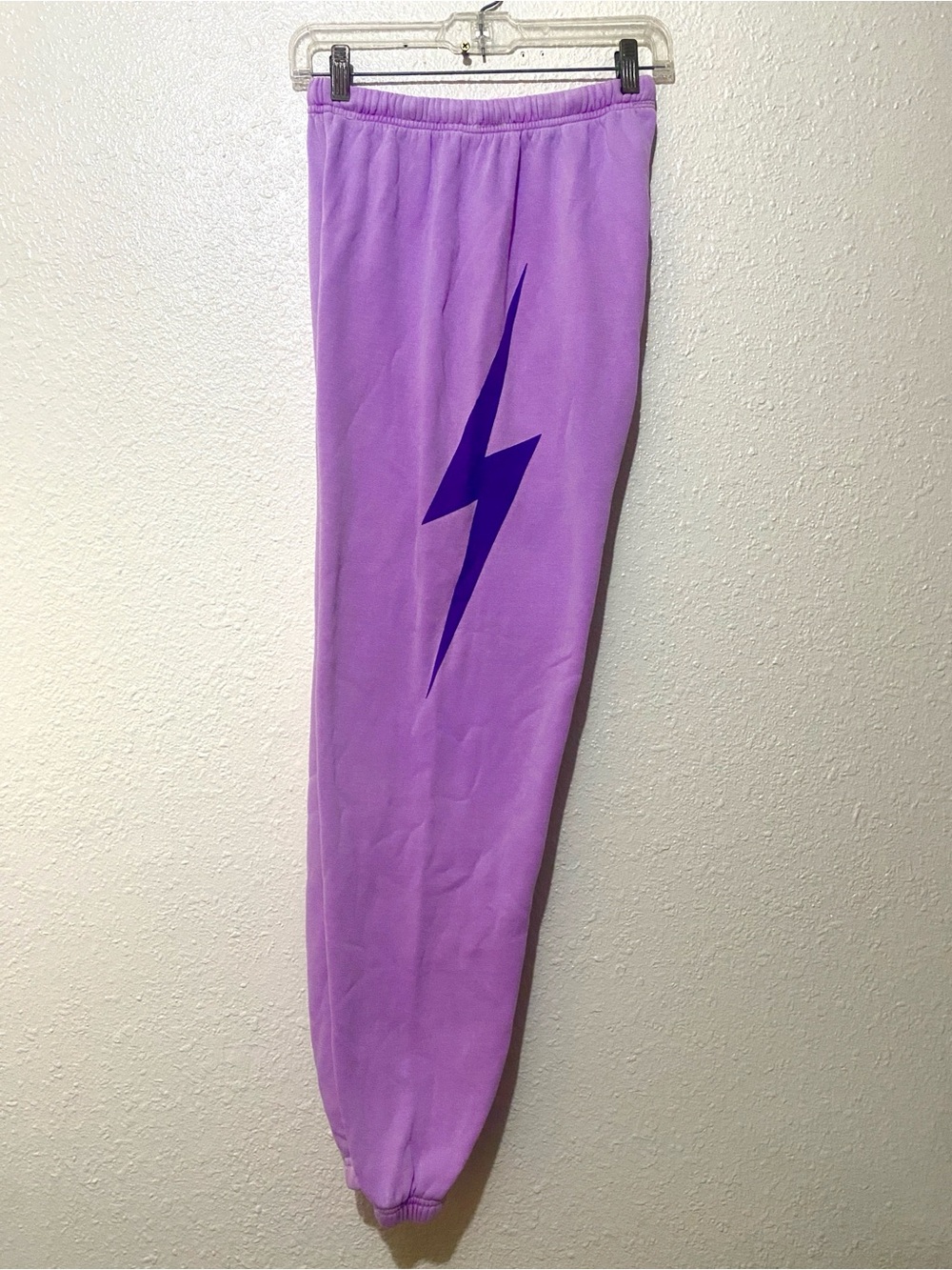 Aviator Nation Lavender Joggers with Dark Purple Lightning